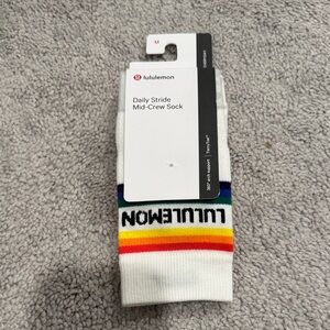 NWT Lululemon White Mid-Crew Socks with Rainbow Stripes
